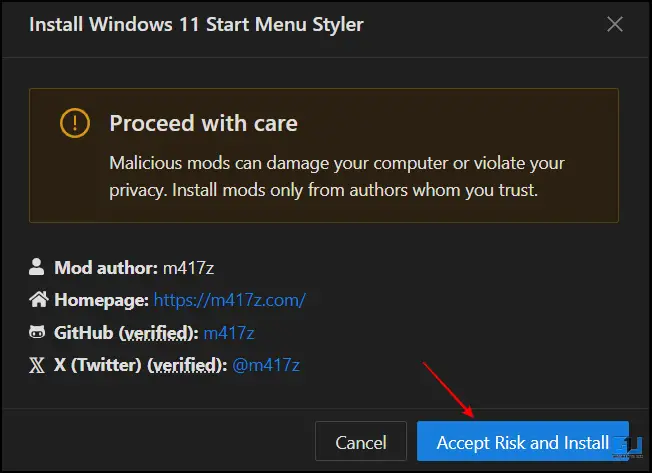 Accept risk and Install